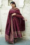 Shop_Safaa_Maroon Vegan Silk Lining Shantoon Woven Floral The Anaabi Sitara Anarkali Set _Online_at_Aza_Fashions