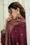 Safaa_Maroon Vegan Silk Lining Shantoon Woven Floral The Anaabi Sitara Anarkali Set _at_Aza_Fashions