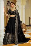 Safaa_Black Vegan Silk Lining Shantoon Woven Floral Motifs V The Hoorain Lehenga Set _Online_at_Aza_Fashions