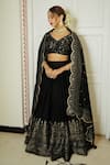 Buy_Safaa_Black Vegan Silk Lining Shantoon Woven Floral Motifs V The Hoorain Lehenga Set _Online_at_Aza_Fashions