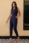 Buy_B'Infinite_Blue Crepe Lapel Collar Sleeveless Blazer Jumpsuit_at_Aza_Fashions