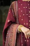 Shop_Safaa_Maroon Vegan Silk Lining Shantoon Woven Floral The Anaabi Sitara Anarkali Set 