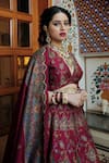 Buy_Safaa_Red Vegan Silk Lining Shantoon Woven Garden V The Zaira Bridal Lehenga Set _Online_at_Aza_Fashions