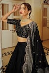 Shop_Safaa_Black Vegan Silk Lining Shantoon Woven Floral Motifs V The Hoorain Lehenga Set _Online_at_Aza_Fashions