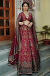 Shop_Safaa_Red Vegan Silk Lining Shantoon Woven Garden V The Zaira Bridal Lehenga Set _Online_at_Aza_Fashions