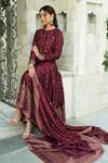 Buy_Safaa_Maroon Vegan Silk Lining Shantoon Woven Floral The Anaabi Sitara Anarkali Set _Online