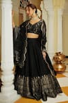 Safaa_Black Vegan Silk Lining Shantoon Woven Floral Motifs V The Hoorain Lehenga Set _at_Aza_Fashions