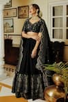 Buy_Safaa_Black Vegan Silk Lining Shantoon Woven Floral Motifs V The Hoorain Lehenga Set 