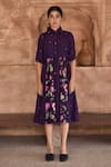 Taro_Purple Chanderi Silk Print Floral Mulberry Flower Shirt Dress  _Online_at_Aza_Fashions