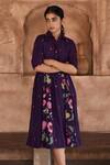 Buy_Taro_Purple Chanderi Silk Print Floral Mulberry Flower Shirt Dress  _Online_at_Aza_Fashions