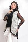 Buy_Sonali Gupta_Black 25% Silk Hand Embroidered Zari Jacket Open Draped Skirt Set  _Online_at_Aza_Fashions