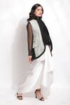 Sonali Gupta_Black 25% Silk Hand Embroidered Zari Jacket Open Draped Skirt Set  _at_Aza_Fashions