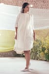 Buy_Itr by Khyati Pande_Off White Handwoven Handloom Cotton Hand Block Print Periwinkle Closed Dress _Online_at_Aza_Fashions