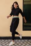 B'Infinite_Black Crepe Collared Neck Crop Top And Joggers Set_Online_at_Aza_Fashions