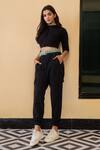 Shop_B'Infinite_Black Crepe Collared Neck Crop Top And Joggers Set_Online_at_Aza_Fashions