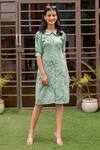 B'Infinite_Green Rayon Flower And Fern Print Shirt Dress_Online_at_Aza_Fashions