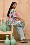 Taro_Blue Chanderi Silk Print Floral Square Neck Vivid Sky Top  _Online_at_Aza_Fashions