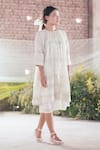 Itr by Khyati Pande_Off White Handwoven Handloom Cotton Hand Block Print Floral Scilla Dress _Online_at_Aza_Fashions