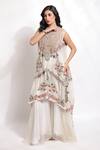 Shop_Sonali Gupta_Off White Silk Hand Embroidered Zari Cape  Round Mughal Palazzo Set  _Online_at_Aza_Fashions
