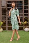 Shop_B'Infinite_Green Rayon Flower And Fern Print Shirt Dress_Online_at_Aza_Fashions