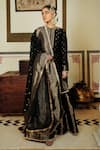 Shop_Safaa_Black Vegan Silk Lining Shantoon Woven Blossom The Rahma Kurta Gharara Set _Online_at_Aza_Fashions