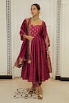 Shop_Safaa_Magenta Vegan Silk Lining Shantoon Woven Polka The Rummana Anarkali Set _Online_at_Aza_Fashions