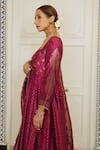 Safaa_Magenta Vegan Silk Lining Shantoon Woven Polka The Rummana Anarkali Set _at_Aza_Fashions