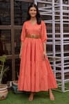 Shop_B'Infinite_Orange Cotton Plain V Neck A-line Flared Dress_Online_at_Aza_Fashions