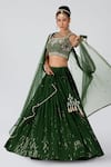 Buy_Suruchi Parakh_Green Georgette Embroidery Zardozi Square Neck Thread And Sequin Lehenga Set _Online_at_Aza_Fashions