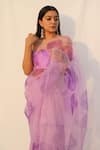 Buy_Meghstudio_Purple Saree  Organza Hand Painted Hibiscus Flowers With  _Online_at_Aza_Fashions