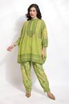 Sonali Gupta_Green Silk, Viscose Sequins, Beads, Crystals, Embroidery Jaal Kaftan And Pant Set _Online_at_Aza_Fashions