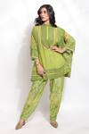 Buy_Sonali Gupta_Green Silk, Viscose Sequins, Beads, Crystals, Embroidery Jaal Kaftan And Pant Set _Online_at_Aza_Fashions