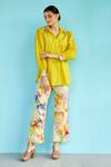 Buy_Garima Bindal_Yellow Poplin, Modal Sequins, Applique Shawl Neck Sunshine 3d Shirt And Pant Set _Online_at_Aza_Fashions