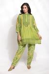 Sonali Gupta_Green Silk, Viscose Sequins, Beads, Crystals, Embroidery Jaal Kaftan And Pant Set _at_Aza_Fashions