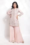 Sonali Gupta_Pink Silk Hand Embroidered Thread Round Mirror Kurta And Palazzo Set  _Online_at_Aza_Fashions
