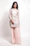 Sonali Gupta_Pink Silk Hand Embroidered Thread Round Mirror Kurta And Palazzo Set  _at_Aza_Fashions