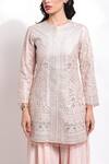 Buy_Sonali Gupta_Pink Silk Hand Embroidered Thread Round Mirror Kurta And Palazzo Set  