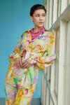 Buy_Garima Bindal_Multi Color Crepe Sequins Shawl Neck, Daisy Floral Print Shirt And Pant Set _Online_at_Aza_Fashions