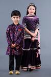 Shining Kanika_Black Silk Velvet Embroidery Check Flower Kurta Sharara Set _Online_at_Aza_Fashions
