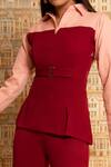 Buy B'Infinite Maroon Crepe Collared Neck Colour Block Shirt And Trouser Set Online at Aza Fashions Buy_B'Infinite_Maroon Crepe Collared Neck Colour Block Shirt And Trouser Set_Online_at_Aza_Fashions