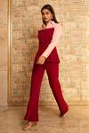B'Infinite Maroon Crepe Collared Neck Colour Block Shirt And Trouser Set at Aza Fashions B'Infinite_Maroon Crepe Collared Neck Colour Block Shirt And Trouser Set_at_Aza_Fashions