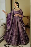 Safaa_Purple Vegan Silk Lining Shantoon Woven Floral Motifs The Benazir Lehenga Set _at_Aza_Fashions