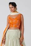 Buy_Suruchi Parakh_Orange Georgette Asymmetric Blouse Lehenga Set_Online_at_Aza_Fashions