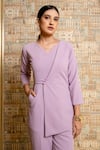 B'Infinite_Purple Crepe V Neck Overlapped Jumpsuit _Online_at_Aza_Fashions