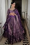 Shop_Safaa_Purple Vegan Silk Lining Shantoon Woven Floral Motifs The Benazir Lehenga Set 