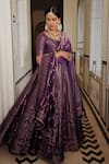 Safaa_Purple Vegan Silk Lining Shantoon Woven Floral Motifs The Benazir Lehenga Set _Online