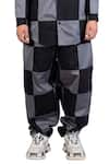 Theorem_Black Cotton Patchwork Checkered Loose Fit Pant  _Online_at_Aza_Fashions