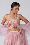 Buy_Suruchi Parakh_Pink Georgette Embroidery Floral One Shoulder Zardozi Crop Top Lehenga Set _Online_at_Aza_Fashions