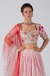 Buy_Suruchi Parakh_Pink Georgette Print And Embroidery Sequins Sweetheart Floral Blouse Lehenga Set _Online_at_Aza_Fashions