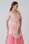 Suruchi Parakh_Pink Georgette Crepe Embroidery Floral V Neck Draped Lehenga And Blouse Set _Online_at_Aza_Fashions